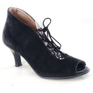 BeautiFeel Peep Toe Dress Boots Black Suede Kitten Heel Lace Up